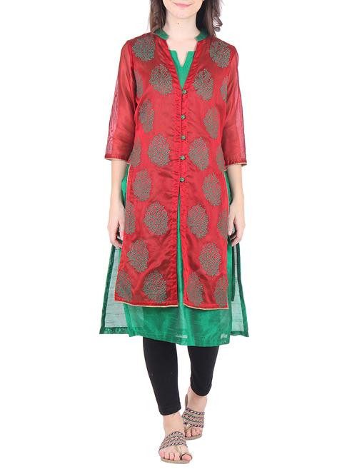 maroon chanderi silk kurta - 9771696 - Very Small Image - 1
