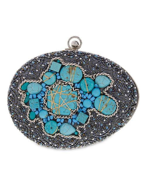 grey stones and beads embellished raw silk clutch - 9771716 - Very Small Image - 1