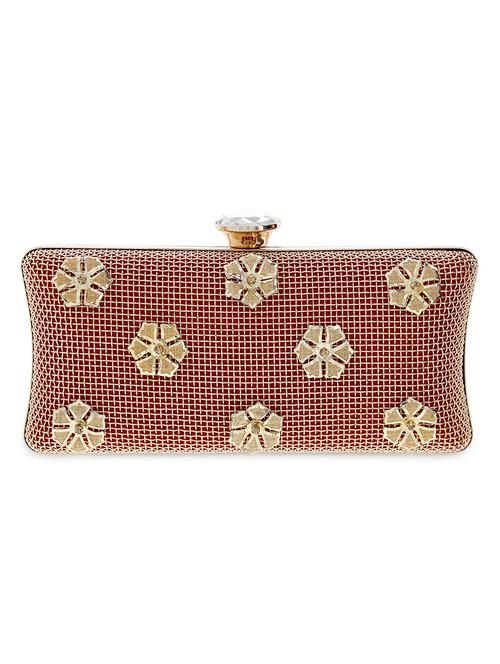maroon floral embellished mesh framework clutch - 9771719 - Very Small Image - 1
