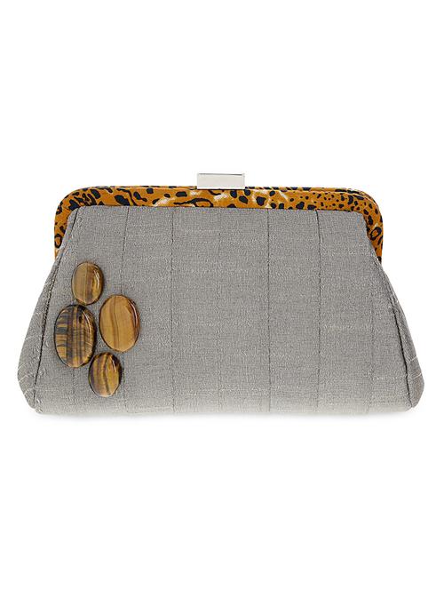 grey pleated raw silk clutch - 9771724 - Very Small Image - 1