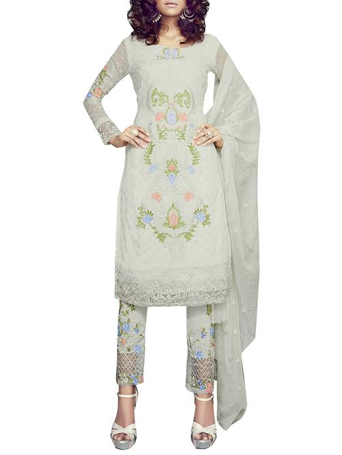 off white georgette dress material - 9771742 - Very Small Image - 1