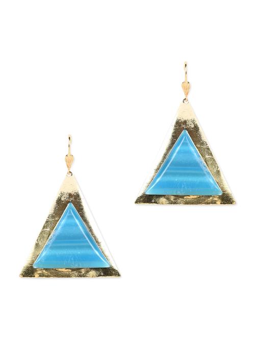triangular metal earring with triangular blue stone - 977180 - Very Small Image - 1