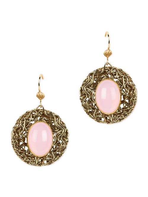round metal shreds earring with pink stone - 977187 - Very Small Image - 1