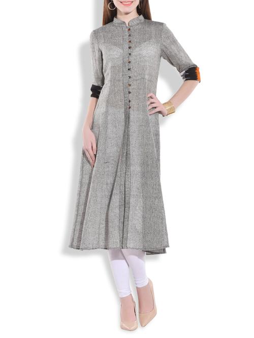 grey jute a-line high slit kurta - 9772868 - Very Small Image - 1