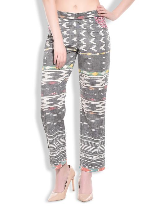 grey and white ikat cotton pants - 9772880 - Very Small Image - 1