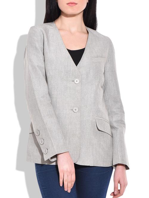 grey linen plain blazer - 9773924 - Very Small Image - 1