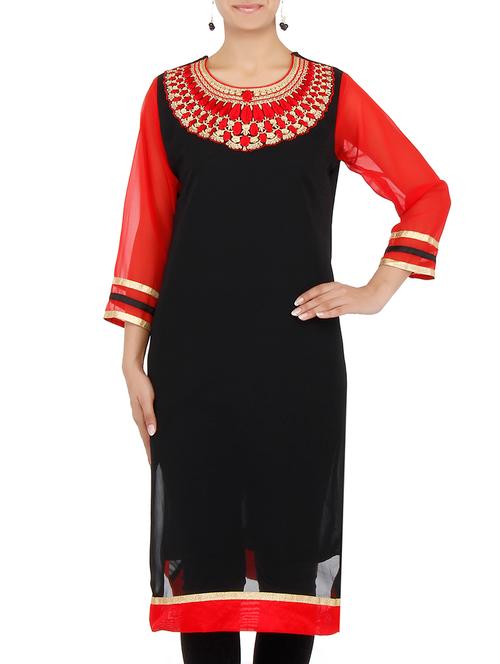 black cotton kurta - 9778205 - Very Small Image - 1
