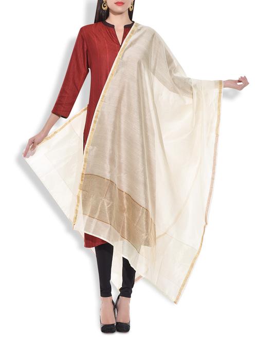 tagaai cream chanderi silk stole - 9781220 - Very Small Image - 1