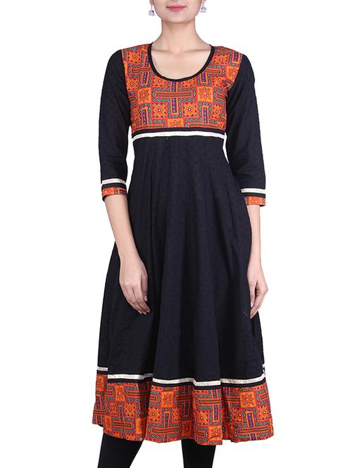 black cotton flared kurta - 9781888 - Very Small Image - 1