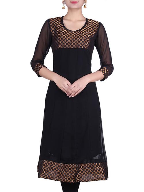 BLACK GEORGETTE a line kurta - 9781896 - Very Small Image - 1