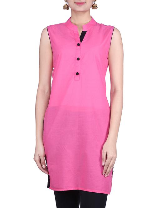 Pink cotton straight kurta - 9781904 - Very Small Image - 1