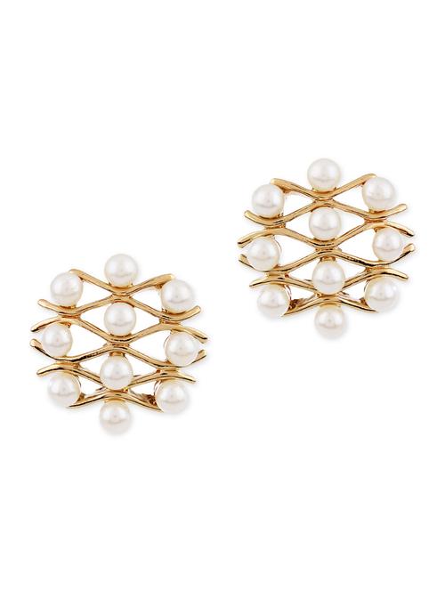 gold pearl criss cross stud earring - 9782721 - Very Small Image - 1