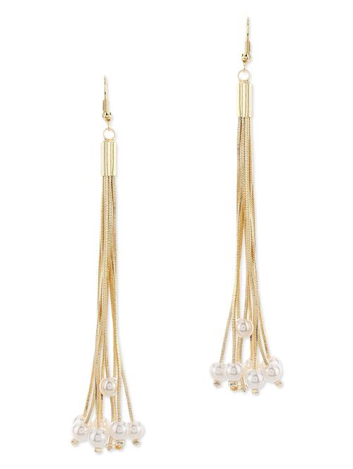 golden threads & pearl dangler earring - 9782726 - Very Small Image - 1