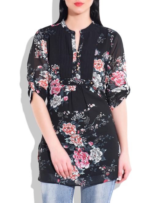 black poly georgette top - 9783681 - Very Small Image - 1
