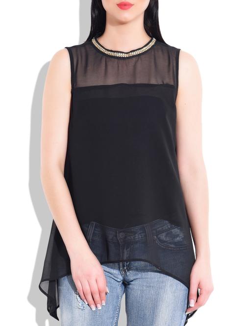 black poly georgette top - 9783686 - Very Small Image - 1