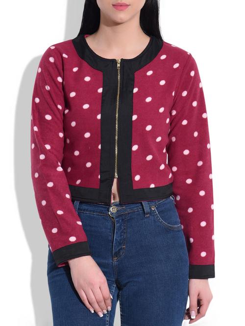 polka dot printed fleece crop jacket - 9784102 - Very Small Image - 1