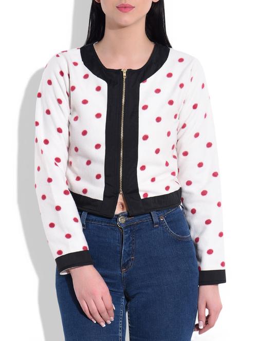polka dot printed fleece crop jacket - 9784103 - Very Small Image - 1