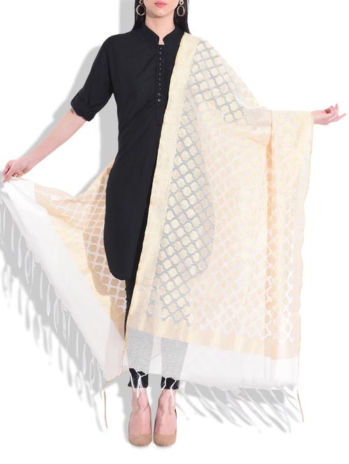 beige banarasi net brocade dupatta - 9784171 - Very Small Image - 1