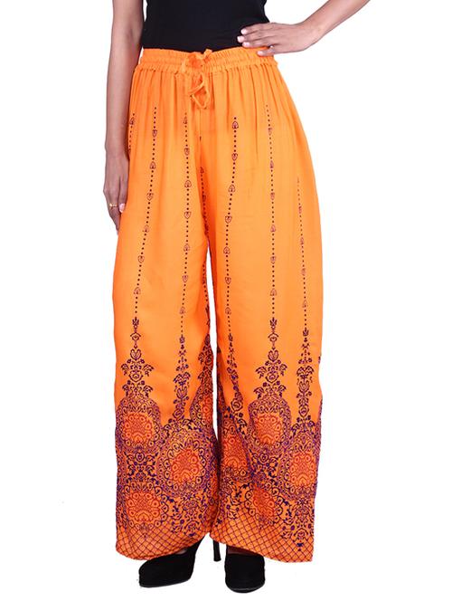 orange rayon embroidered palazzo - 9784788 - Very Small Image - 1