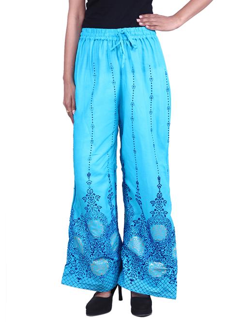 blue rayon embroidered palazzo - 9784790 - Very Small Image - 1