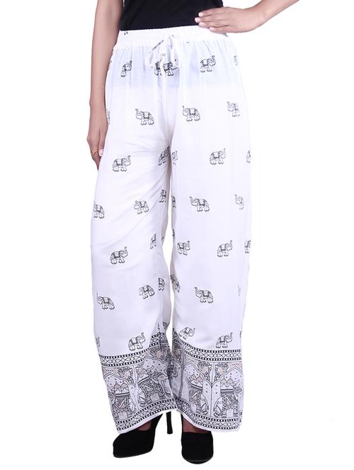 white rayon gold print palazzo - 9784805 - Very Small Image - 1