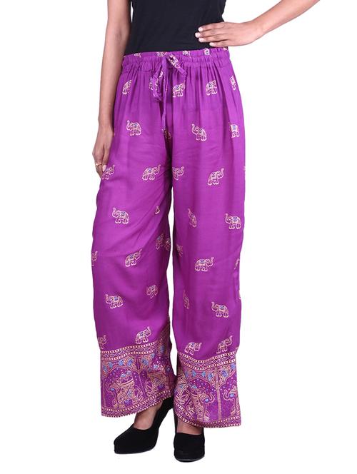 purple rayon gold print palazzo - 9784807 - Very Small Image - 1