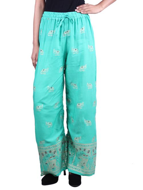 green rayon gold print palazzo - 9784811 - Very Small Image - 1