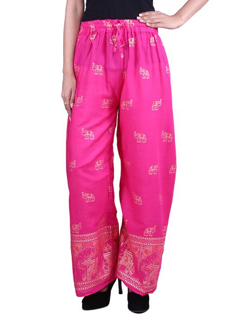 pink rayon gold print palazzo - 9784812 - Very Small Image - 1