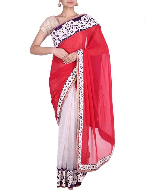 red net faux georgette embroidered laced sari - 9785865 - Very Small Image - 1