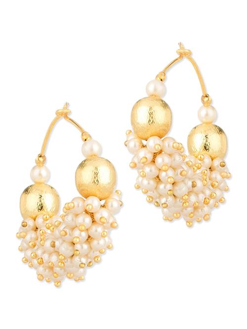 Gold Plated Pair Of Hoop Earrings Embedded With Tiny Pearls - 978941 - Very Small Image - 1