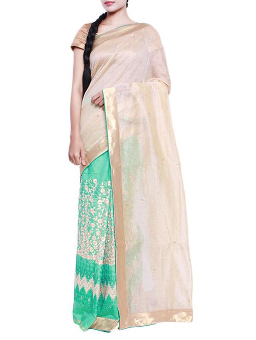 cream art silk saree - 9800226 - Very Small Image - 1