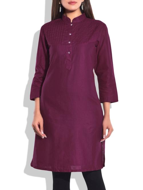wine cotton kurta - 9803987 - Very Small Image - 1