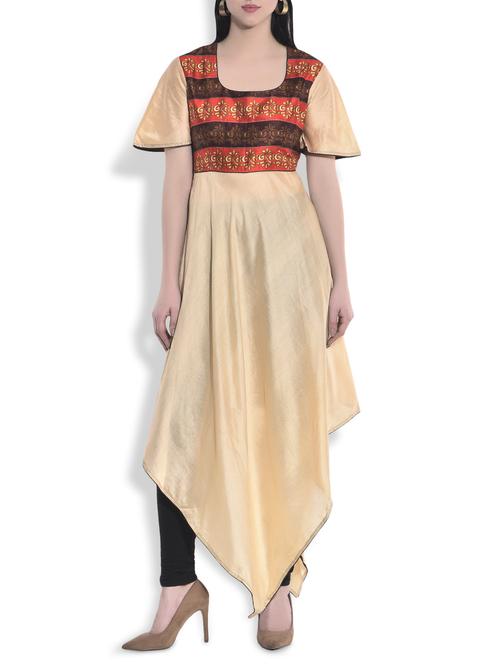 beige printed chanderi handkerchief tunic - 9808480 - Very Small Image - 1