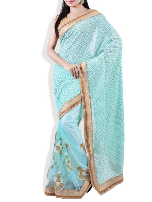 sky blue georgette saree - 9809480 - Very Small Image - 1
