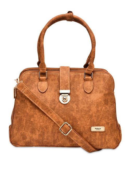 brown leatherette textured handbag with sling - 9811385 - Very Small Image - 1