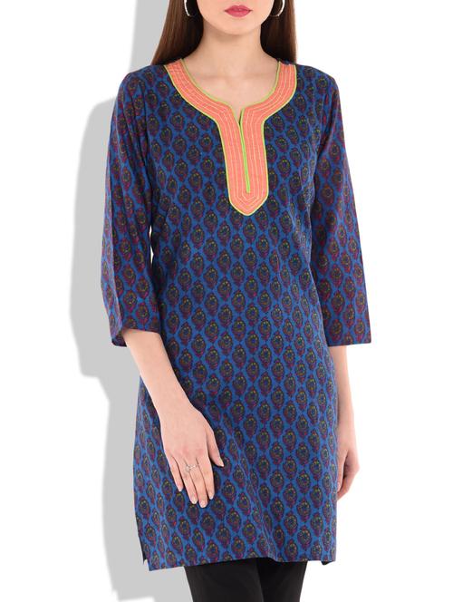 blue cotton kurta - 9811857 - Very Small Image - 1