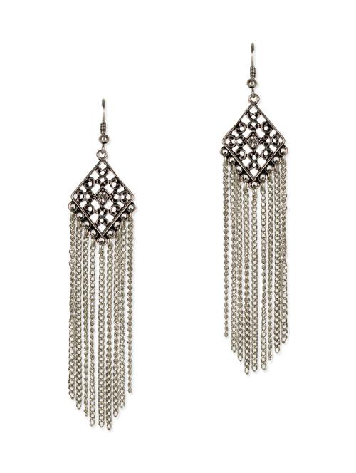 silver colored drop earring, embellished with stone work - 9813446 - Very Small Image - 1