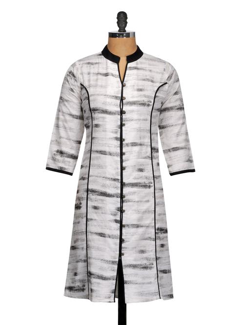 white cotton monochrome kurta - 981760 - Very Small Image - 1