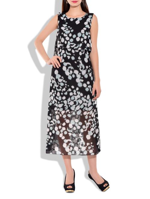 Black Poly Georgette Printed Dress - 9820291 - Very Small Image - 1