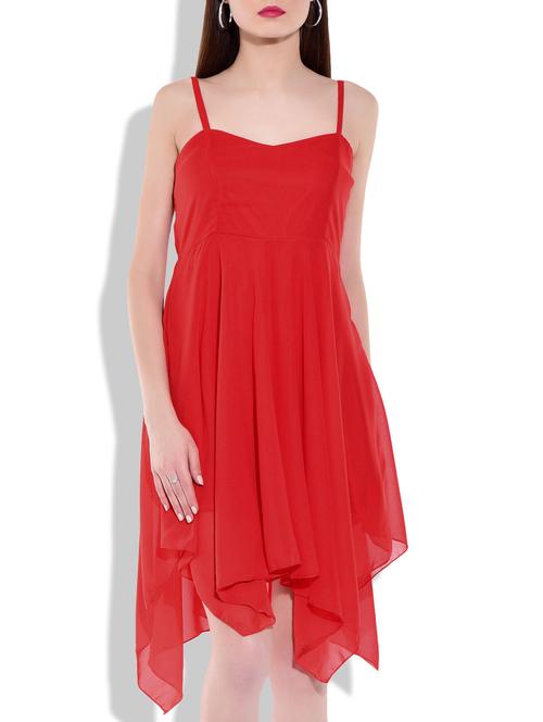 red poly georgette plain dress - 9820299 - Very Small Image - 1