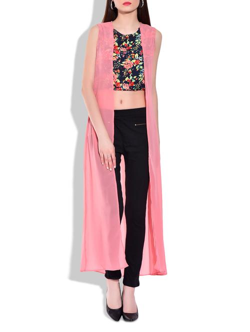 pink Poly Georgette Printed jacket - 9820316 - Very Small Image - 1