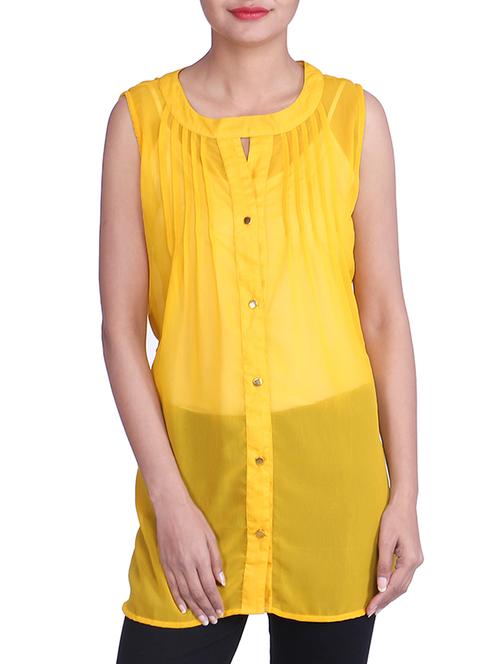 yellow georgette top - 9820672 - Very Small Image - 1