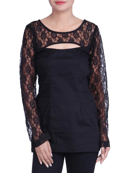 black cotton lycra,net dress - 9820706 - Very Small Image - 1