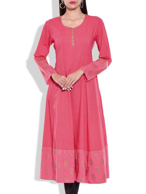 pink cotton a line kurta - 9820983 - Very Small Image - 1