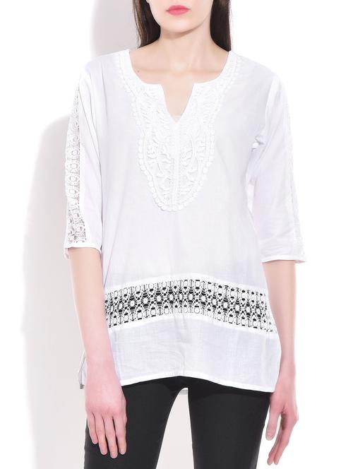 white colored, cotton embroidered top - 9822139 - Very Small Image - 1