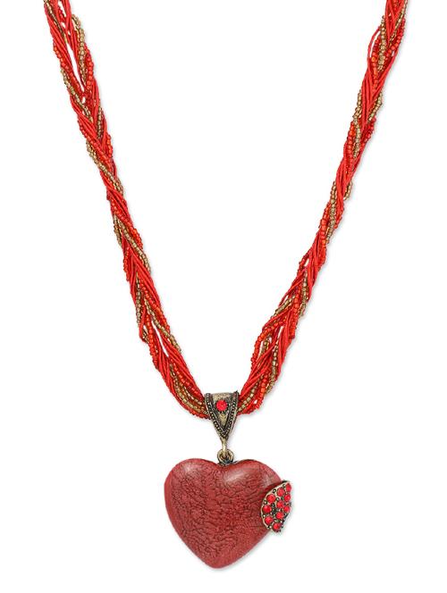red beaded multistr chain with heart pendant neckpiece - 982286 - Very Small Image - 1