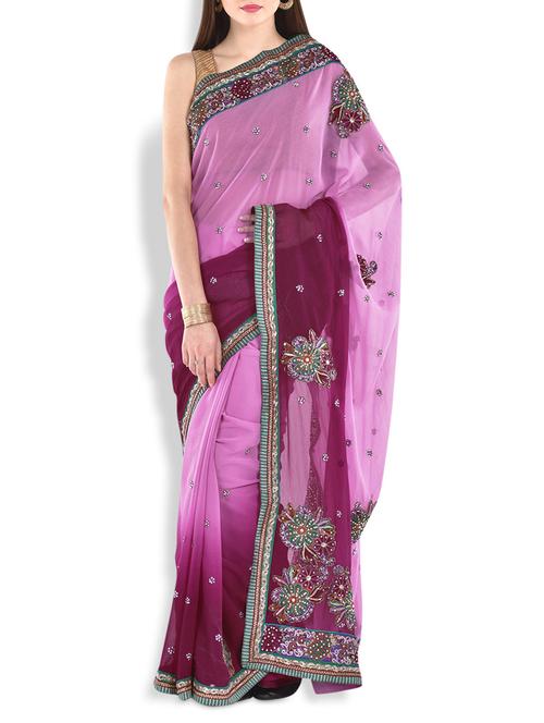 pink embroidered beaded sari - 9823260 - Very Small Image - 1
