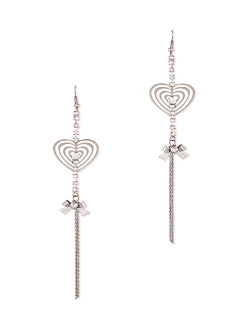 silver cut out heart with stone a bow dangler earring - 982342 - Very Small Image - 1