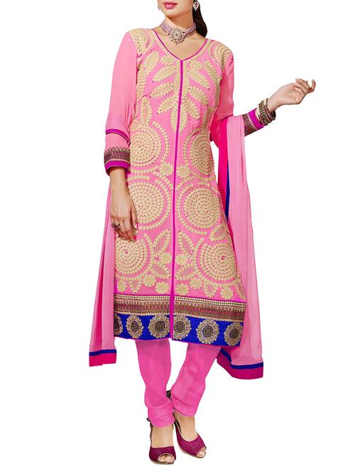 pink georgette unstitched dress material. - 9826966 - Very Small Image - 1
