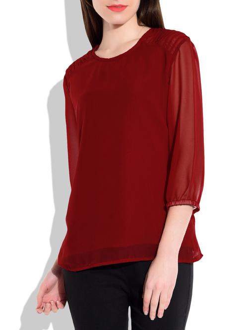 maroon color pin tuck georgette top - 9829158 - Very Small Image - 1